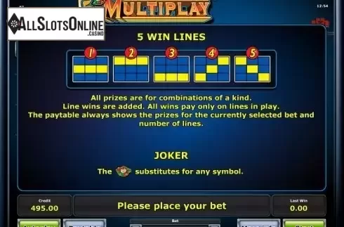 Paytable 2. 5 Line Multiplay from Greentube