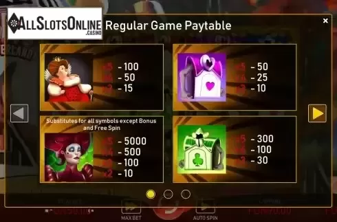 Regular Game paytable screen