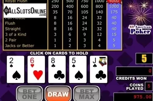 Reels screen. All American Poker (RTG) from RTG