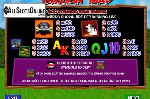 Paytable 1. Barkin' Mad from Barcrest