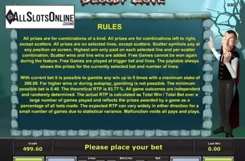 Paytable 3. Bloody Love from iGaming2go