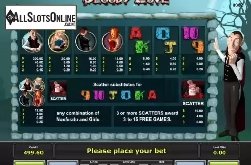 Paytable 1. Bloody Love from iGaming2go