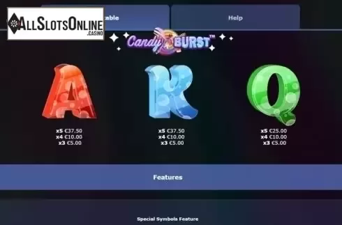 Paytable 3. Candy Burst (Mutuel Play) from Mutuel Play