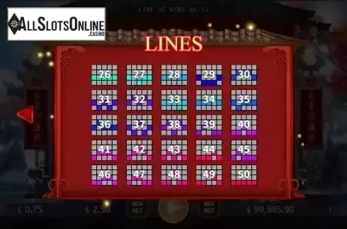 Paylines screen