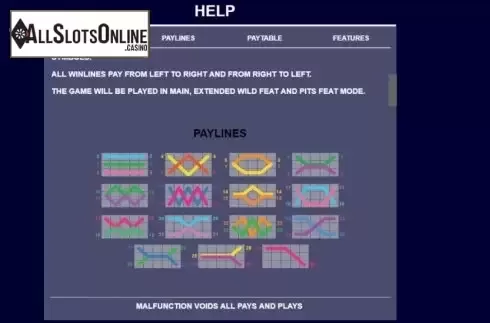 Paytable screen 2. Fast Lane Freddie from Arrows Edge