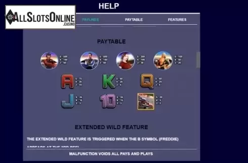 Paytable screen 1. Fast Lane Freddie from Arrows Edge