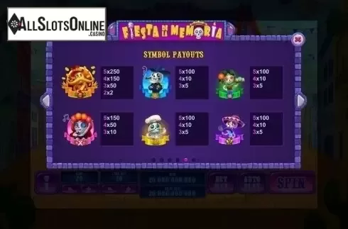 Paytable 5. Fiesta De La Memoria from Playtech