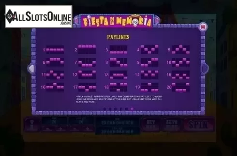 Paytable 6. Fiesta De La Memoria from Playtech