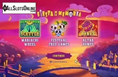 Intro screen. Fiesta De La Memoria from Playtech