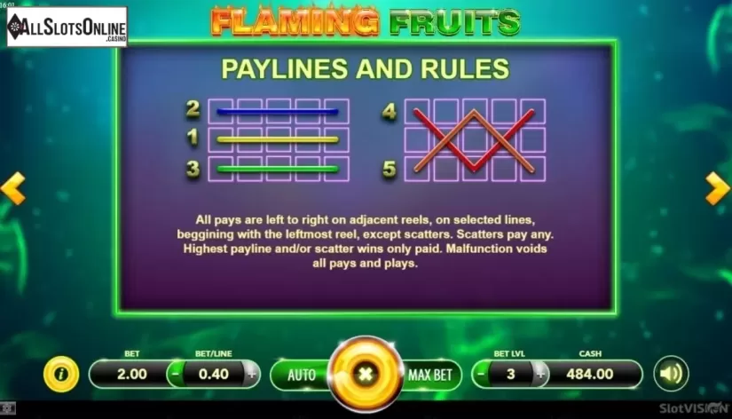 Paylines. Flaming Fruits (SlotVision) from SlotVision
