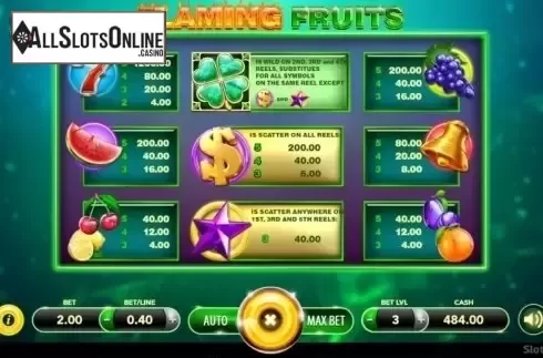 Paytable. Flaming Fruits (SlotVision) from SlotVision