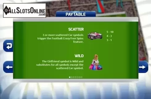 Paytable 1. Football Crazy from The Games Company