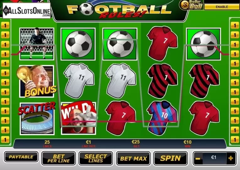 Wild Win screen. Football Rules from Playtech