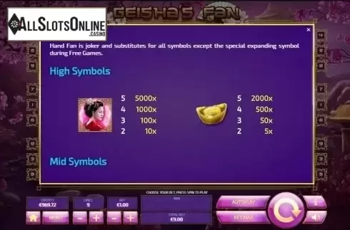 Paytable 2. Geisha's Fan from Tom Horn Gaming