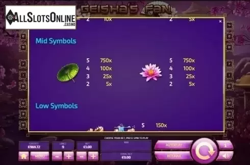 Paytable 3. Geisha's Fan from Tom Horn Gaming