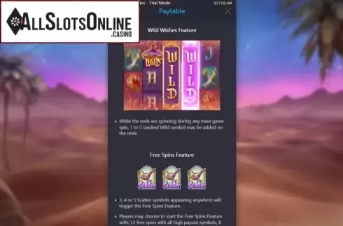 Features screen 2. Genies Three Wishes from PG Soft