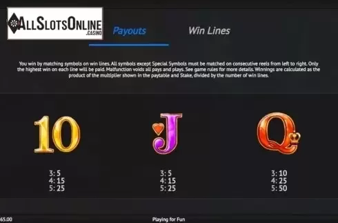 Paytable 1. Ice Queens from 1X2gaming