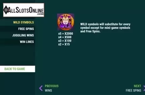 Paytable 3. Juggling Jokers from Slot Factory