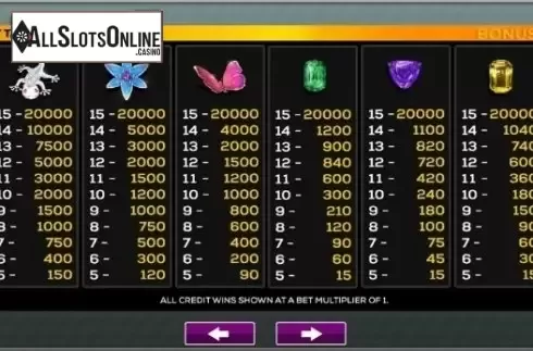 Paytable 1. Magnificent Jewels from High 5 Games
