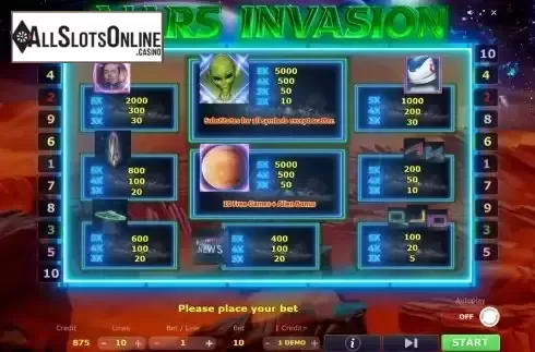 Pay Table screen