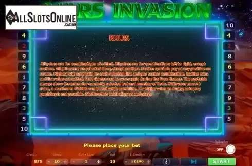 Game Rules screen