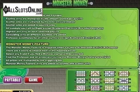 Paytable 2. Monster Money from Bwin.Party