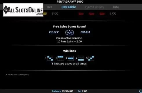 Paylines. Pentagram 5000 from Realistic