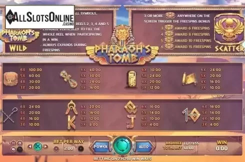 Paytable screen