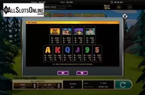 Paytable. Pick-Nik Park from High 5 Games