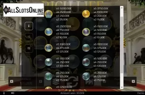 Paytable screen