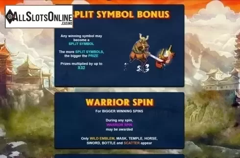 Paytable. Samurai Split from NextGen
