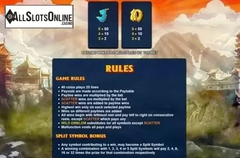 Paytable 4. Samurai Split from NextGen