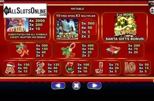 Paytable . Santa Gifts from Spadegaming