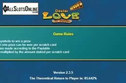 Paytable 1. Scratch Dr Love On Vacation from NextGen