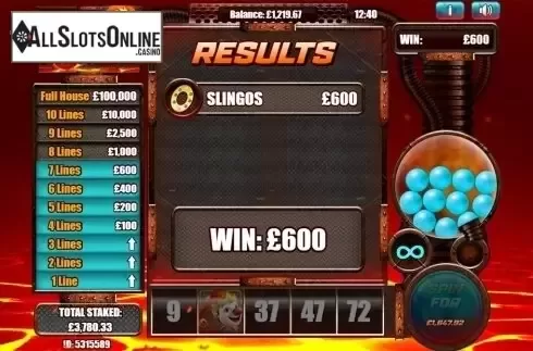 Total win screen. Slingo XXXtreme from Slingo Originals