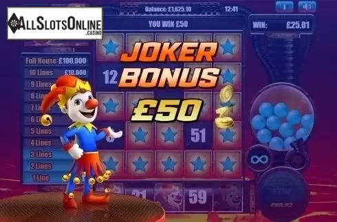 Joker bonus screen. Slingo XXXtreme from Slingo Originals