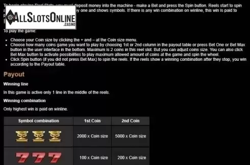 Paytable 1. Soccer Championship from Tom Horn Gaming
