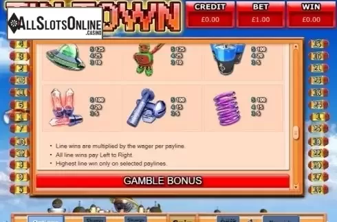 Paytable. Tin Town from Eyecon