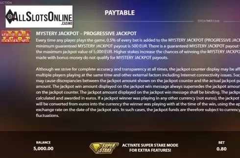 Game Features screen