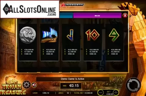Paytable 3. Trojan Treasure from Ainsworth