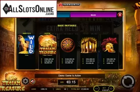 Paytable 2. Trojan Treasure from Ainsworth