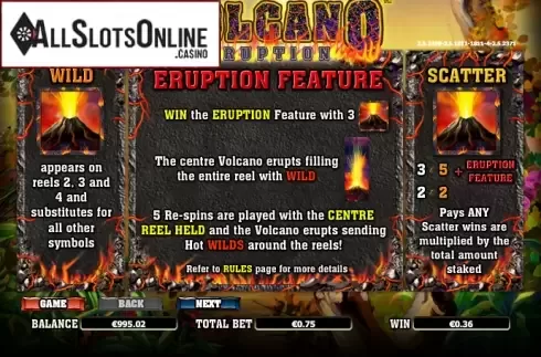 Paytable 1. Volcano Eruption from NextGen