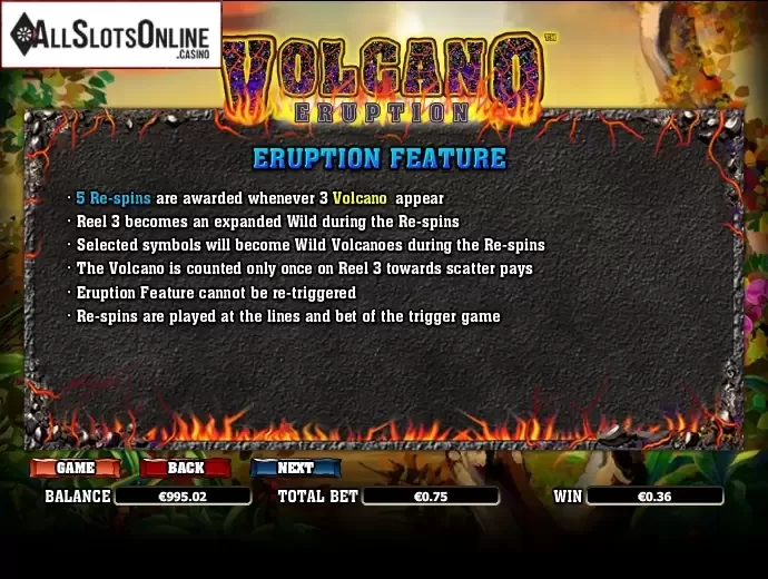Paytable 3. Volcano Eruption from NextGen