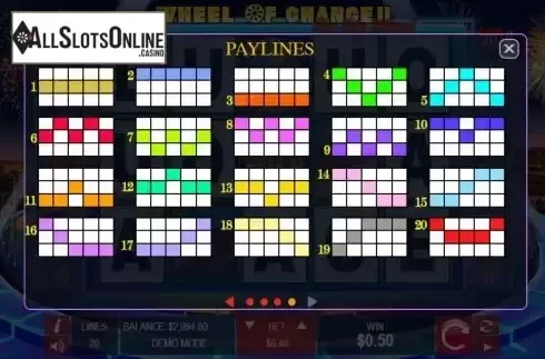 Paylines screen