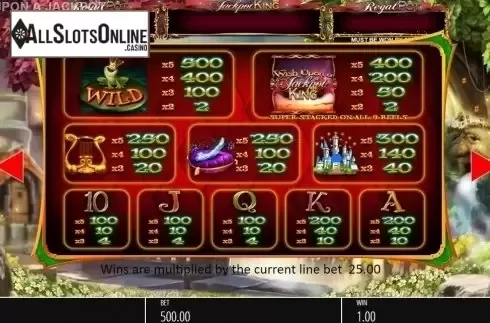 Paytable. Wish Upon a Jackpot King from Blueprint