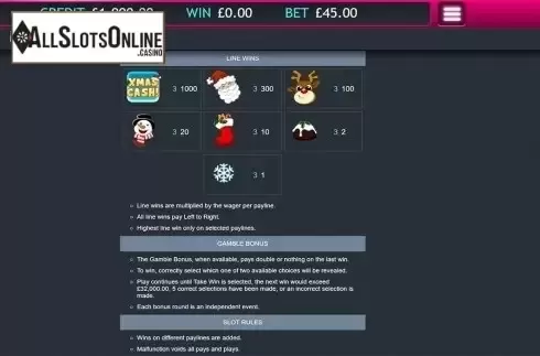 Paytable 2. Xmas Cash from Eyecon