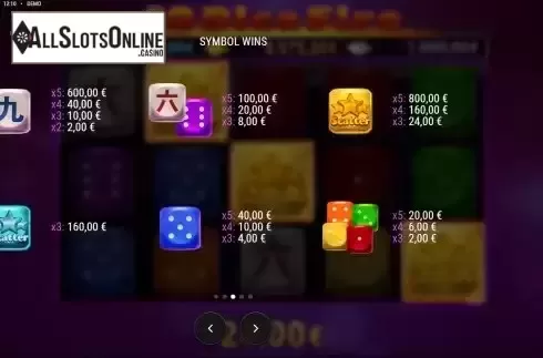 Paytable screen