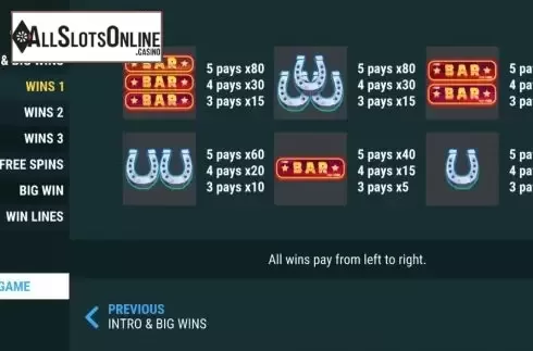 Paytable screen 2. Big Win Spin from Slot Factory