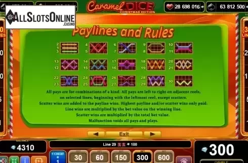 Paylines screen