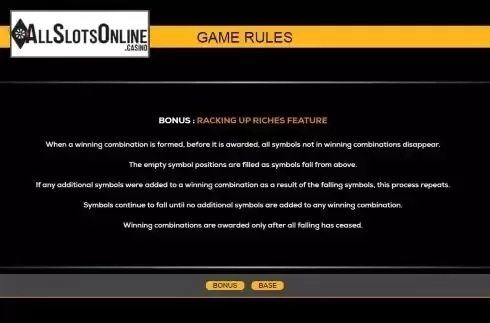Racking up feature screen